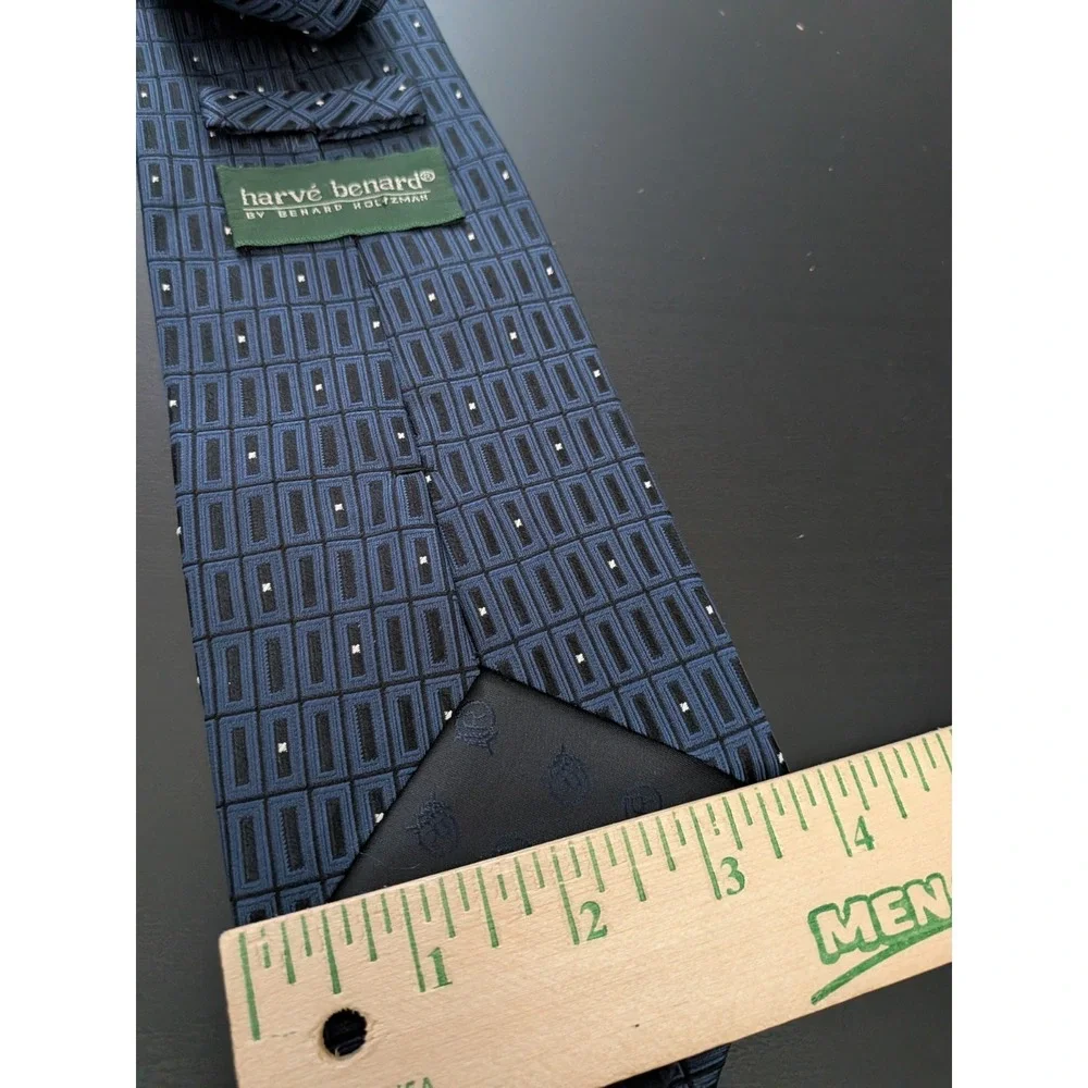 Harve Benard Blue Geometric Patterned Pure Silk Tie Necktie‎ 58
